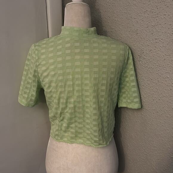 Free People Green Mock Neck Textured Button Closure Back T-Shirt S Casual Boho - Picture 1 of 10